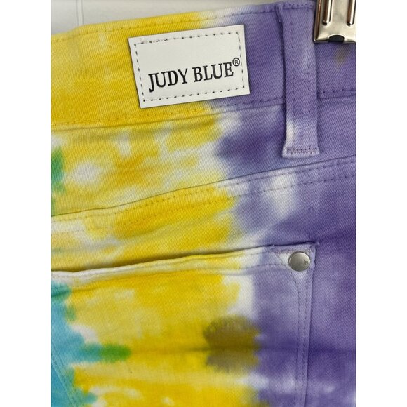 Judy Blue Snow Cone Tie-Dye High Rise Denim Shorts Womens Size Large - Picture 5 of 9